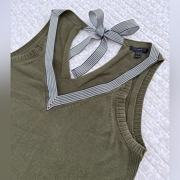 J.Crew Sleeveless Sweater Tank w/ Grosgrain Trim Bow | Soft Moss Green | Size S - Picture 2 of 16
